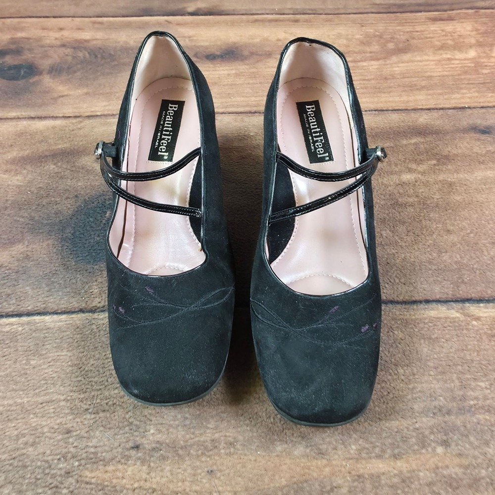 BeautiFeel Mary Jane Pumps Womens 38 Black Good Suede Patent Block Heel Israel